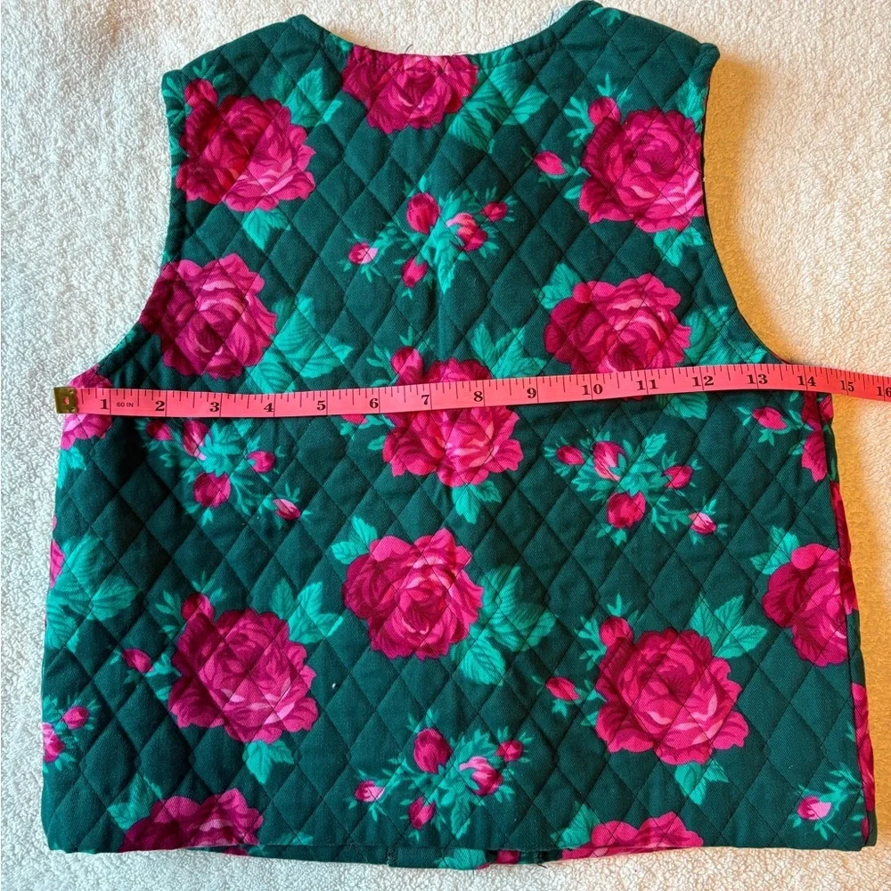 Vintage Hartstrings Floral Quilted Vest. Green and Pink. Girls Sz 8
